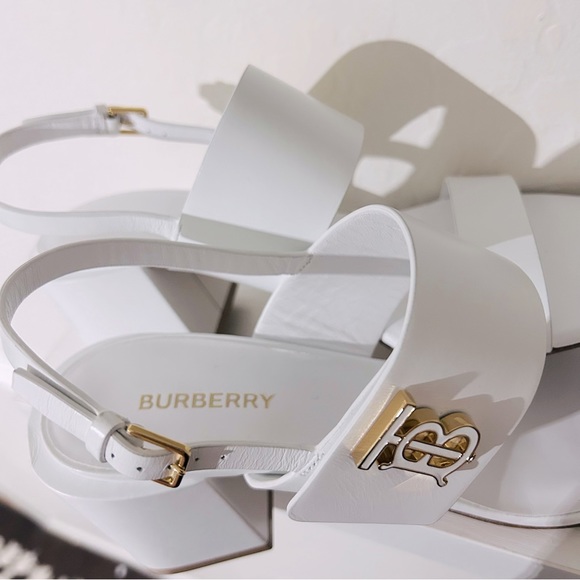Burberry Virginia Block Heel Sandals - Optic White Size 40.5 - Picture 12 of 16
